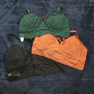Auden Floral Lace Bralettes - Forest Green, Coral, Black